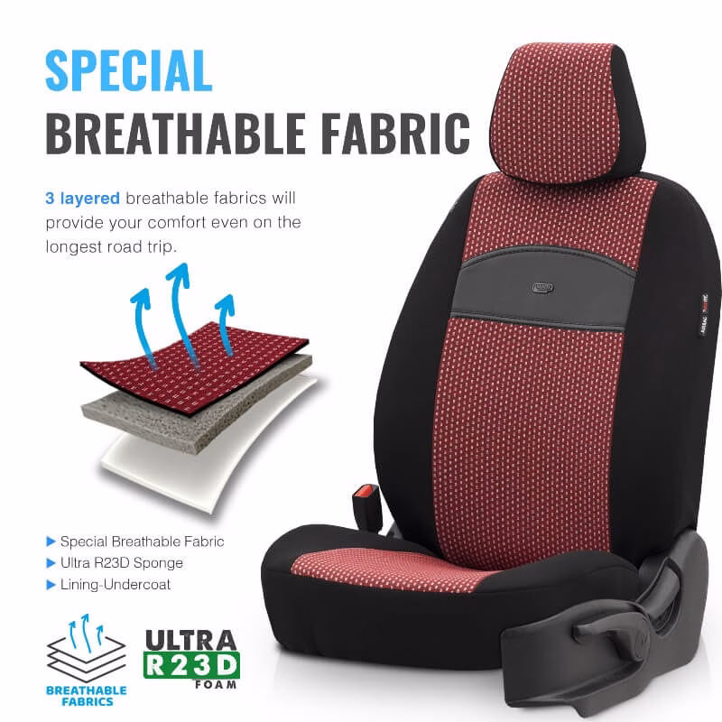 Καλύμματα Αυτοκινήτου Otom Smart Design Universal Ύφασμα / Δερματίνη Σετ Εμπρός / Πίσω Μαύρο / Κόκκινο SLTSMT103-NZ 11 Τεμαχίων - Image 4