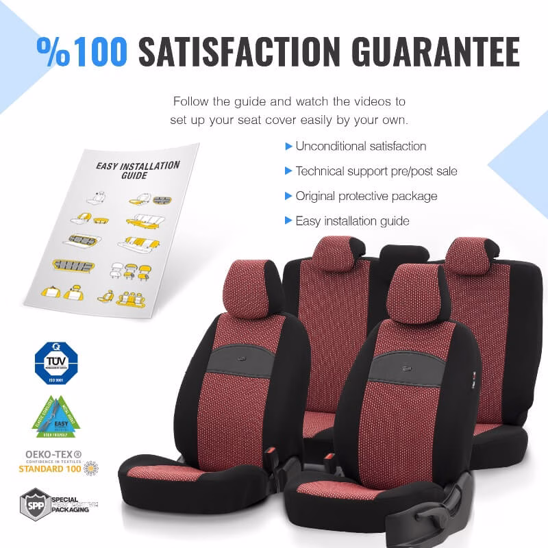 Καλύμματα Αυτοκινήτου Otom Smart Design Universal Ύφασμα / Δερματίνη Σετ Εμπρός / Πίσω Μαύρο / Κόκκινο SLTSMT103-NZ 11 Τεμαχίων - Image 2