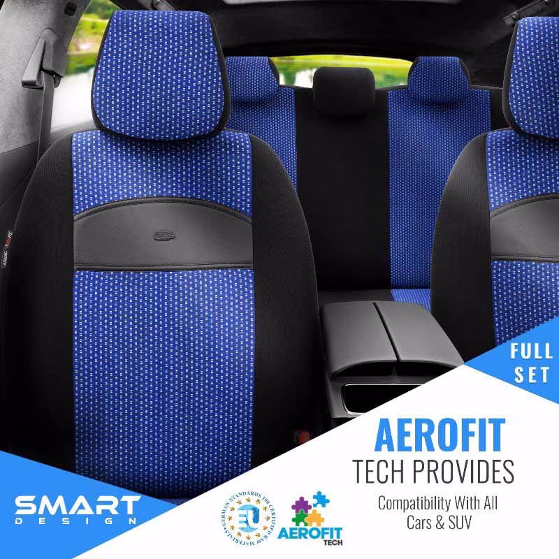 Καλύμματα Αυτοκινήτου Otom Smart Design Universal Ύφασμα / Δερματίνη Σετ Εμπρός / Πίσω Μαύρο / Μπλε SLTSMT104-NZ 11 Τεμαχίων - Image 4