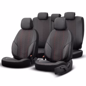 Καλύμματα Αυτοκινήτου Otom “Advanced Leather” Universal Δερματίνη / Λινό Ύφασμα Σετ Εμπρός / Πίσω  Μαύρο / Κόκκινο ΑDV-101 11 Τεμαχίων