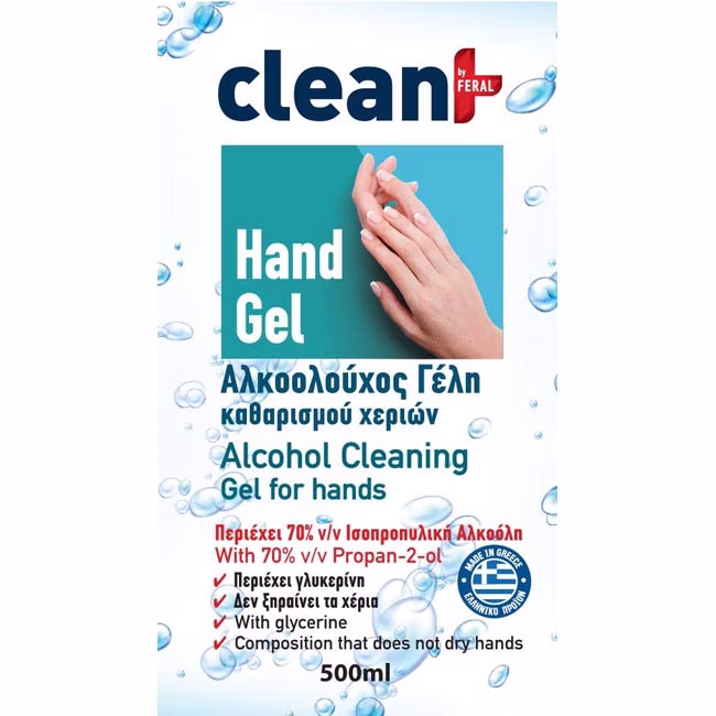 Αλκοολούχο Gel Με Αντλία Clean+ By Feral 500ml 1 Τεμάχιο - Image 4