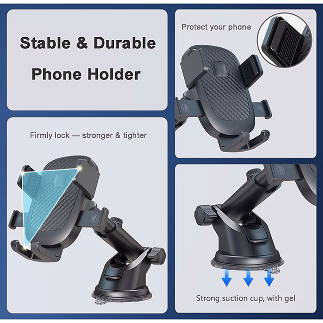 ON Mobile Accessories Βάση Κινητού Για Το Ταμπλό Με Άγκιστρα Και Ρυθμιζόμενη Γωνία Μαύρη - Image 3