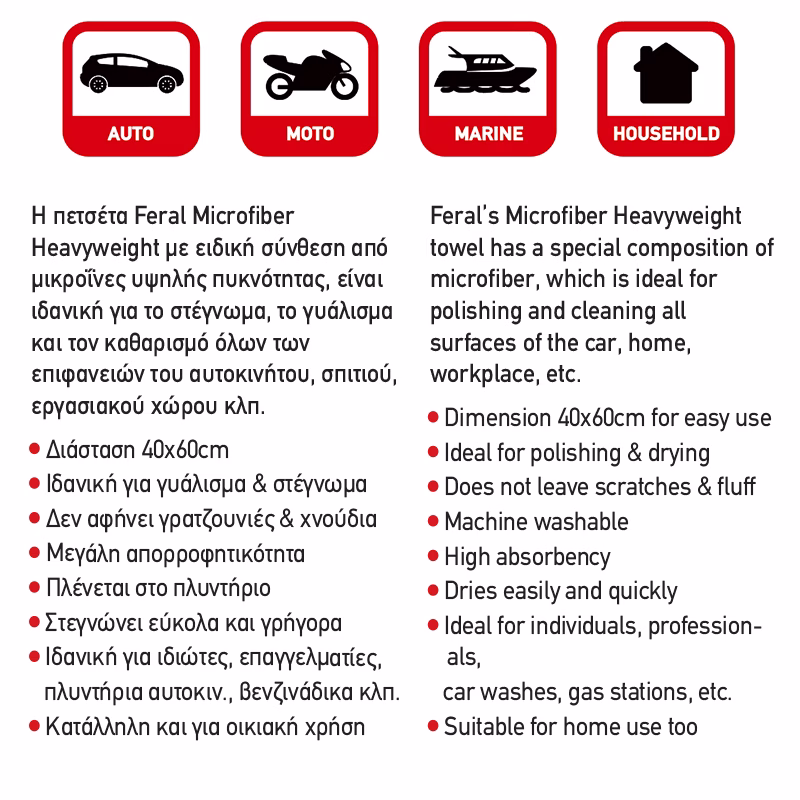 Πετσέτα Microfiber Feral Detailing Pro Heavyweight 40x60cm 600gsm Πορτοκαλί 1 Τεμάχιο - Image 2
