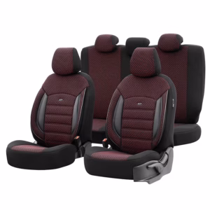 Καλύμματα Αυτοκινήτου Otom Sport Plus Design Universal Βαμβακερό Ύφασμα / Rachel / Δερματίνη Σετ Εμπρός / Πίσω Μαύρο – Μπορντό SPTPLS-103 11 Τεμάχια