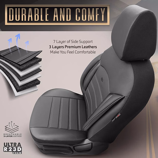 Καλύμματα Αυτοκινήτου Otom Inspire Design Universal Full Δερματίνη Σετ Εμπρός / Πίσω Μαύρο Με Γκρι Ραφή INS-3502 11 Τεμάχια - Image 4