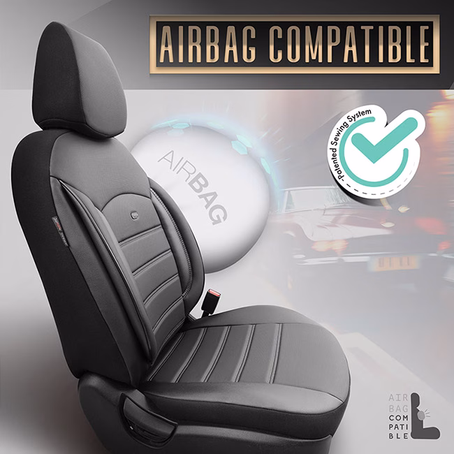 Καλύμματα Αυτοκινήτου Otom Inspire Design Universal Full Δερματίνη Σετ Εμπρός / Πίσω Μαύρο Με Γκρι Ραφή INS-3502 11 Τεμάχια - Image 2
