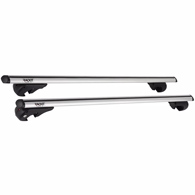 Μπάρες Οροφής Αλουμινίου Universal Rackit RK004-135cm Railing System Σετ Με Πόδια Και Κλειδαριά Οβάλ Ασημί 2 Τεμάχια