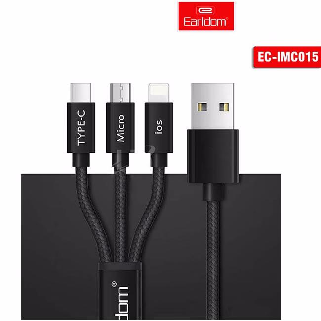 EARLDOM Καλώδιο USB Φόρτισης Και Μεταφοράς Δεδομένων EC-IMC015 3 In 1 Black - Image 3