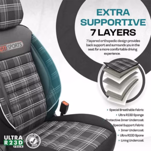 Καλύμματα Αυτοκινήτου Otom GTI Sports Design Universal Jacquard / Lacost / Δερματίνη Σετ Εμπρός / Πίσω Μαύρο – Γκρι GTI-807 11 Τεμάχια