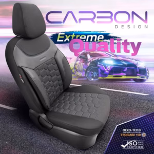 Καλύμματα Αυτοκινήτου Otom Carbon Design Universal Jacquard / Rachel / Δερματίνη Σετ Εμπρός / Πίσω Μαύρο – Γκρι CRB-3401 11 Τεμάχια