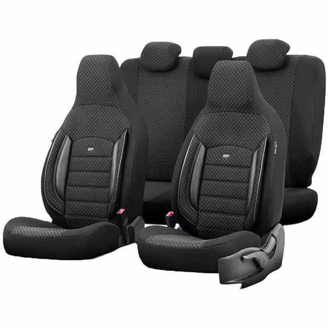 Καλύμματα Αυτοκινήτου Otom Sport Plus City Design Universal Βαμβακερό Ύφασμα / Rachel / Δερματίνη Σετ Εμπρός / Πίσω Με Ενσωματωμένα Προσκέφαλα Μαύρο SPTPLS-101CTY 11 Τεμαχίων