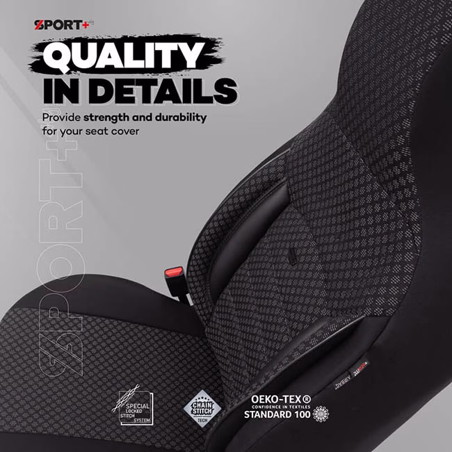 Καλύμματα Αυτοκινήτου Otom Sport Plus City Design Universal Βαμβακερό Ύφασμα / Rachel / Δερματίνη Σετ Εμπρός / Πίσω Με Ενσωματωμένα Προσκέφαλα Μαύρο SPTPLS-101CTY 11 Τεμαχίων - Image 2