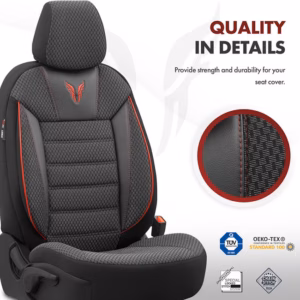 Καλύμματα Αυτοκινήτου Otom Toro Design Universal Βαμβακερό Ύφασμα / Δερματίνη Σετ Εμπρός / Πίσω Μαύρο – Κόκκινο ΤRΟ-901 11 Τεμάχια