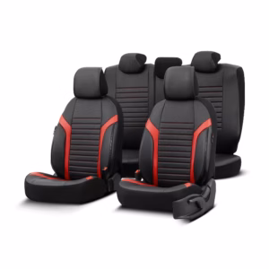 Καλύμματα Αυτοκινήτου Otom Coral Design Universal Full Δερματίνη Σετ Εμπρός / Πίσω Μαύρο / Κόκκινο CRΑL-104 11 Τεμαχίων
