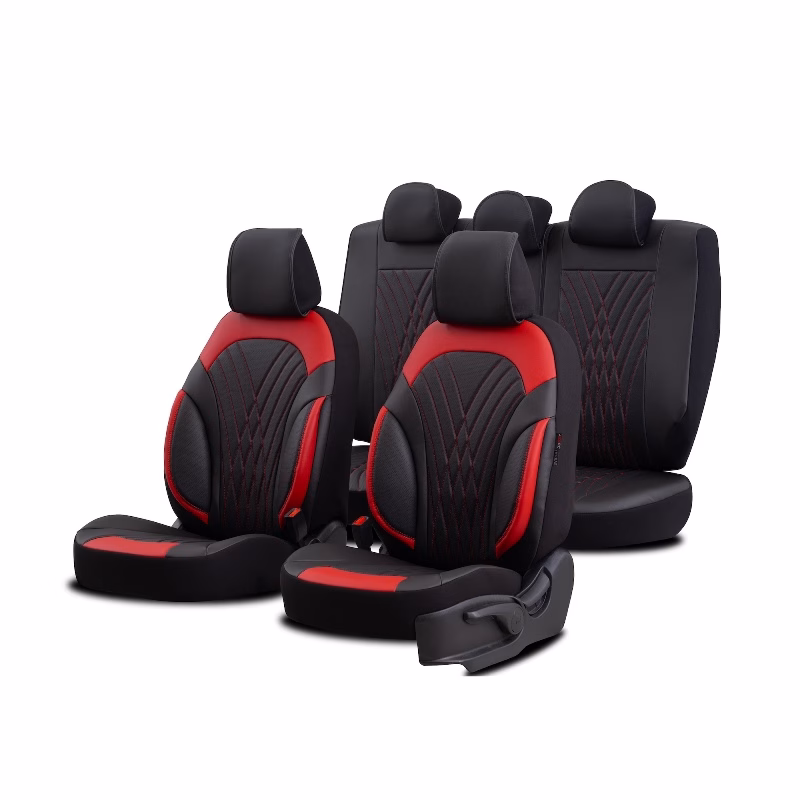 Καλύμματα Αυτοκινήτου Otom Progressive Design Universal Full Δερματίνη Σετ Εμπρός / Πίσω Μαύρο / Κόκκινο PRG-104 11 Τεμαχίων