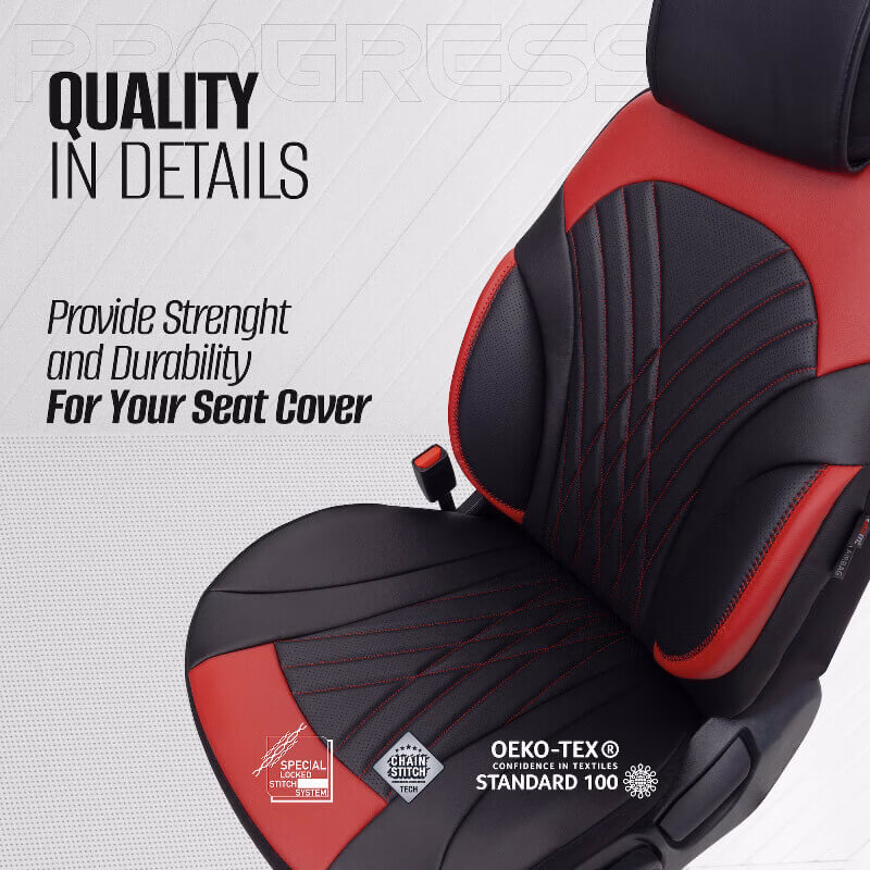 Καλύμματα Αυτοκινήτου Otom Progressive Design Universal Full Δερματίνη Σετ Εμπρός / Πίσω Μαύρο / Κόκκινο PRG-104 11 Τεμαχίων - Image 5
