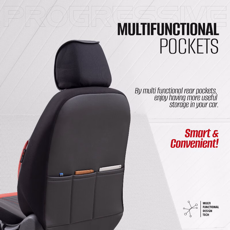Καλύμματα Αυτοκινήτου Otom Progressive Design Universal Full Δερματίνη Σετ Εμπρός / Πίσω Μαύρο / Κόκκινο PRG-104 11 Τεμαχίων - Image 7