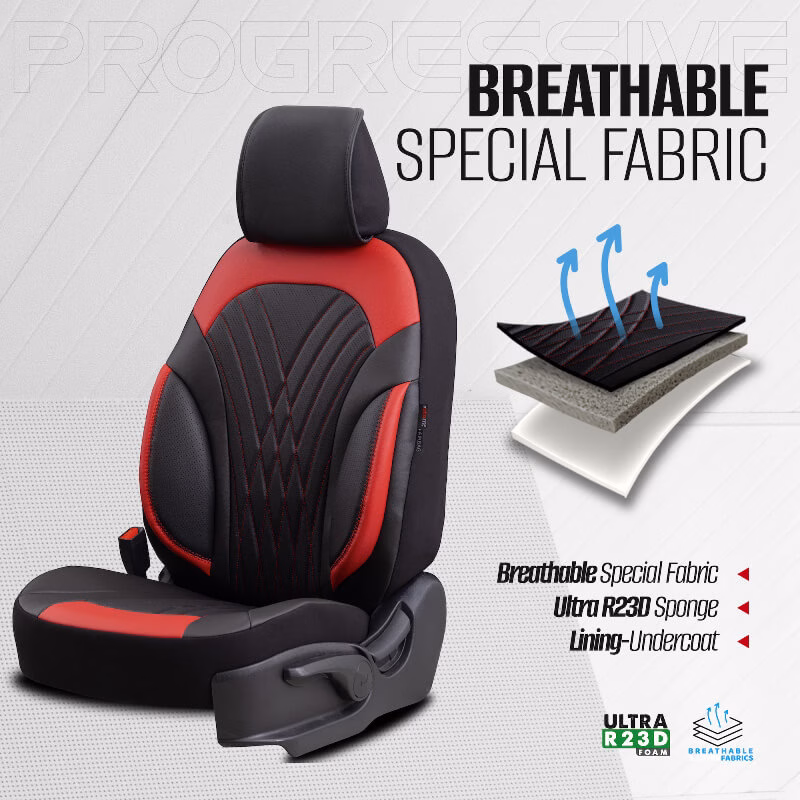 Καλύμματα Αυτοκινήτου Otom Progressive Design Universal Full Δερματίνη Σετ Εμπρός / Πίσω Μαύρο / Κόκκινο PRG-104 11 Τεμαχίων - Image 4
