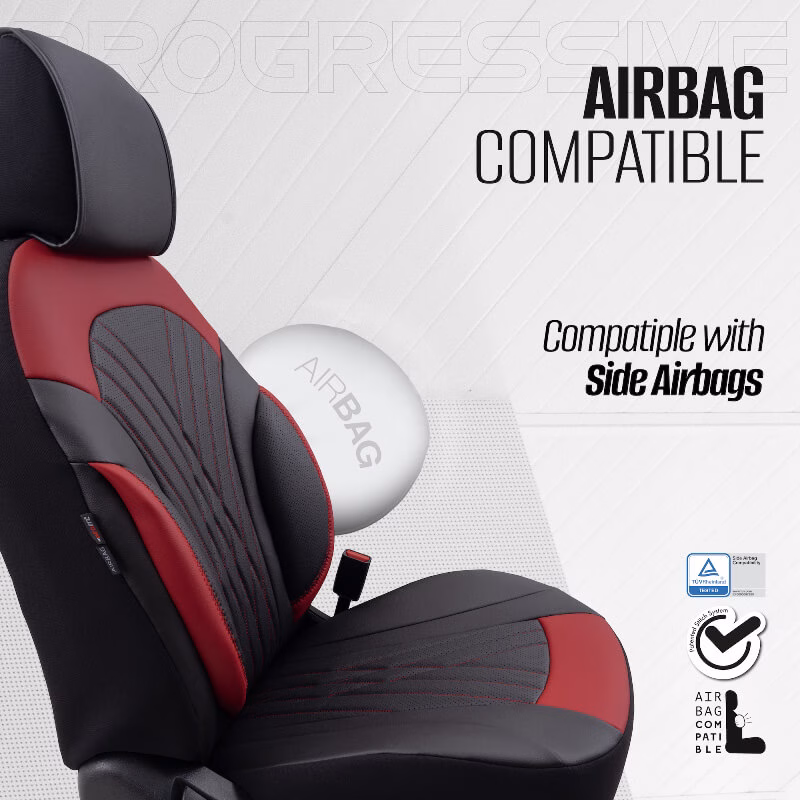 Καλύμματα Αυτοκινήτου Otom Progressive Design Universal Full Δερματίνη Σετ Εμπρός / Πίσω Μαύρο / Κόκκινο PRG-104 11 Τεμαχίων - Image 3