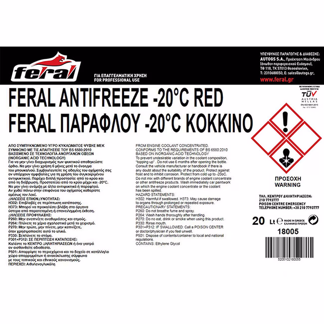 Αντιψυκτικό (Παραφλού) -20°C/+108°C Κόκκινο Feral 20lt 1 Τεμάχιο - Image 2