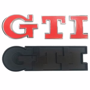 Σήμα “GTI” Αυτοκόλλητο Και Βιδωτό Κόκκινο – Ασημί 8×2.2cm 1 Τεμάχιο
