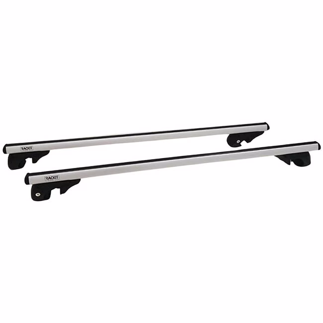 Μπάρες Οροφής Αλουμινίου Universal Rackit RK004-1-135cm Railing System Σετ Με Πόδια Και Κλειδαριά Τετράγωνες Ασημί 2 Τεμάχια