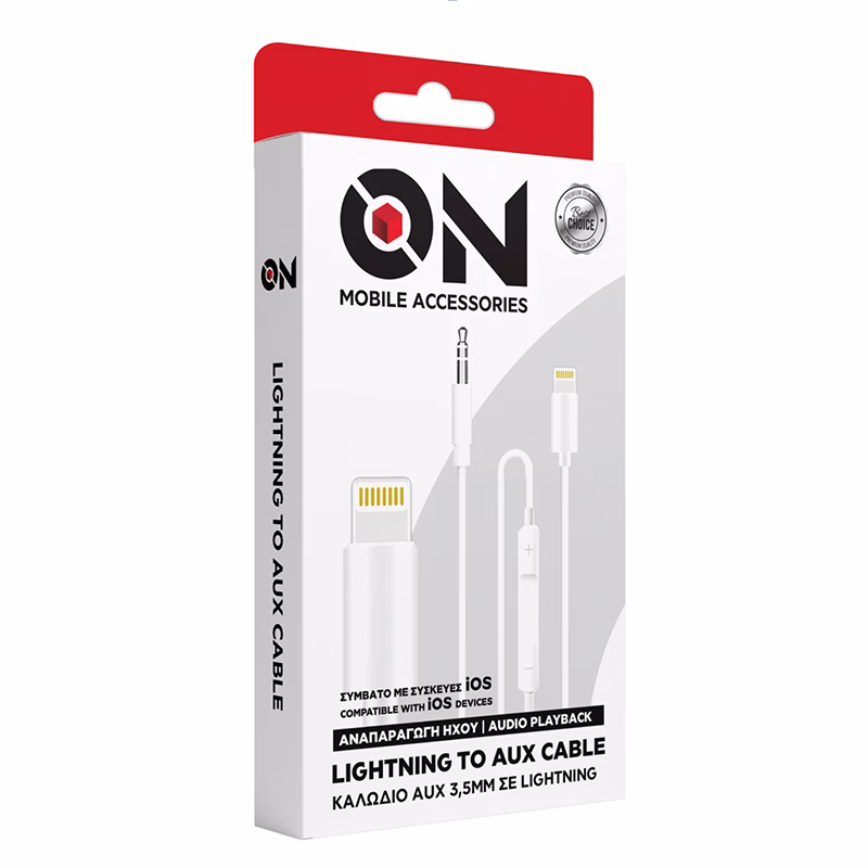 ON Mobile Accessories Καλώδιο AUX 3.5mm Σε Lightning Λευκό - Image 5