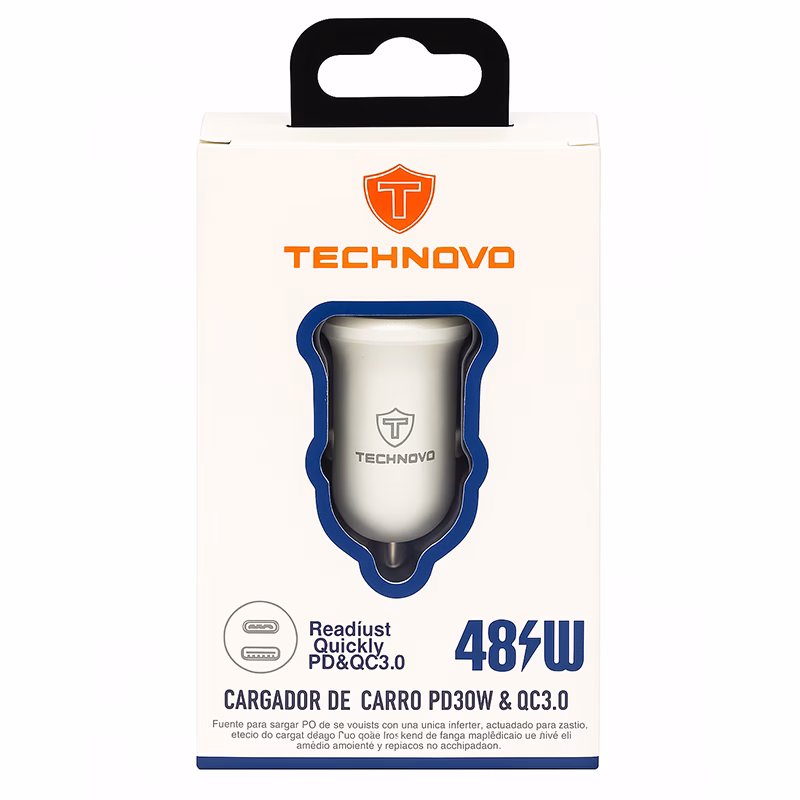 Φορτιστής Αναπτήρα Αυτοκινήτου Technovo TN-B013 Με 1 Θύρα USB Και 1 Θύρα USB-C 12-24V 3A Λευκός 1 Τεμάχιο