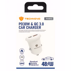 Φορτιστής Αναπτήρα Αυτοκινήτου Technovo TN-B013 Με 1 Θύρα USB Και 1 Θύρα USB-C 12-24V 3A Λευκός 1 Τεμάχιο