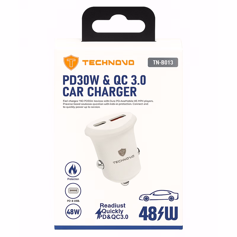 Φορτιστής Αναπτήρα Αυτοκινήτου Technovo TN-B013 Με 1 Θύρα USB Και 1 Θύρα USB-C 12-24V 3A Λευκός 1 Τεμάχιο - Image 2